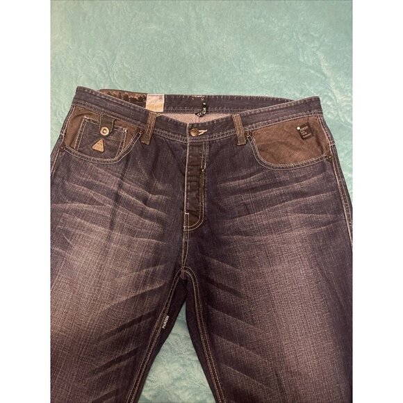 PARISH JEANS‎ health wealth wisdom & men Sz 40 Blue With Black Trim, Wide leg - Picture 5 of 16